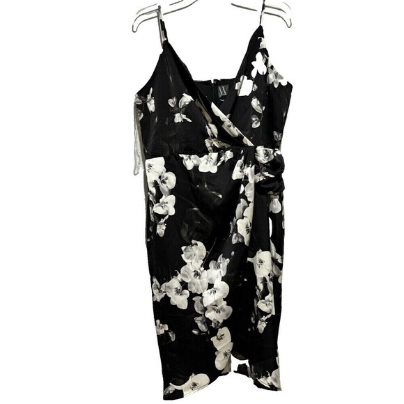 NWT Worthington Industries Midi Slip Dress XL V Neck Back Zip Black White Floral - Picture 3 of 14